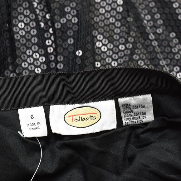 NEW Talbots Women A Line Skirt Sequin Zip Cotton Black Size 6 - Picture 7 of 8